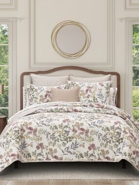 Rosewood Botanical Leaf 3-Pc. Quilt Set, Full/Queen NEW